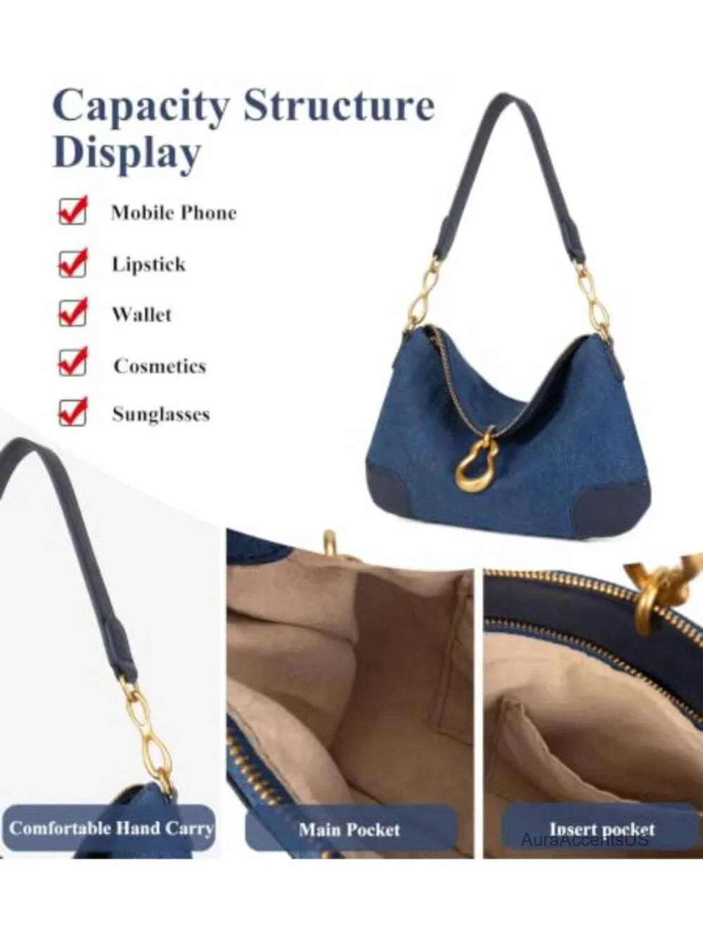 Hobo Shoulder Bag Women Retro Metal Pendant Satchel Purse Faux Leather